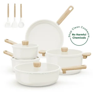 Carote Ceramic Cookware Sets 12 Pcs Non Toxic Pots and Pans Induction Cookware Cream White