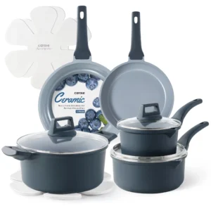 Carote Ceramic Cookware Sets 12 Pcs Non Toxic Pots and Pans Induction Cookware Cream White