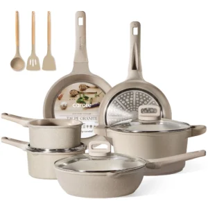 Carote Ceramic Cookware Sets 12 Pcs Non Toxic Pots and Pans Induction Cookware Cream White