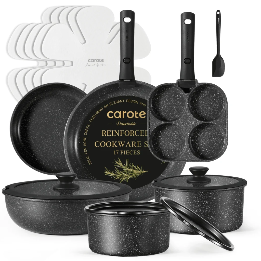 Carote Nonstick Detachable Pots and Pans Set 6 Pieces Non Toxic Cookware Set with Induction Oven Dishwasher Safe Easy for Storage Magenta Purple 1