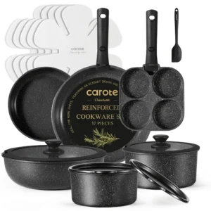 Carote Nonstick Detachable Pots and Pans Set 6 Pieces Non Toxic Cookware Set with Induction Oven Dishwasher Safe Easy for Storage Magenta Purple 1