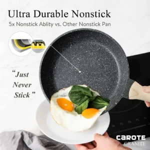 Carote Nonstick Granite Cookware Sets 10 Pcs Brown Pots and Pans Induction Kitchen Cooking Set