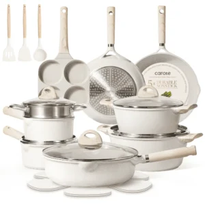 Carote Nonstick Granite Cookware Sets 10 Pcs Brown Pots and Pans Induction Kitchen Cooking Set