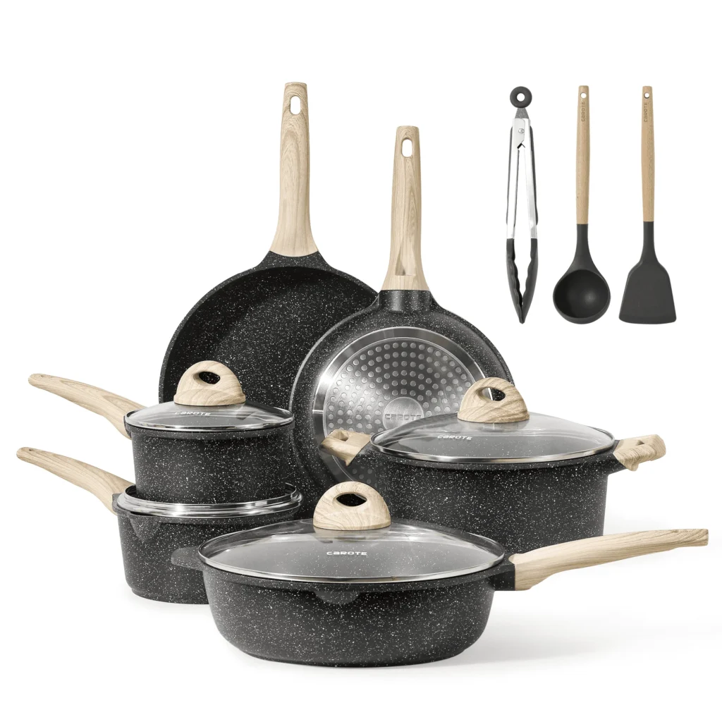 Carote Nonstick Pots and Pans Set 11 Pcs Induction Kitchen Cookware Sets Black Granite