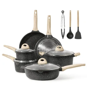 Carote Nonstick Pots and Pans Set 11 Pcs Induction Kitchen Cookware Sets Black Granite