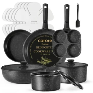 Carote Pots and Pans Set Non Stick Nonstick Kitchen Cookware Sets 8 Pcs Induction Cookware Black