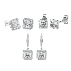 Cate Chloe Norah 18k White Gold Plated Stud Earrings with Simulated Diamond Crystals for Women