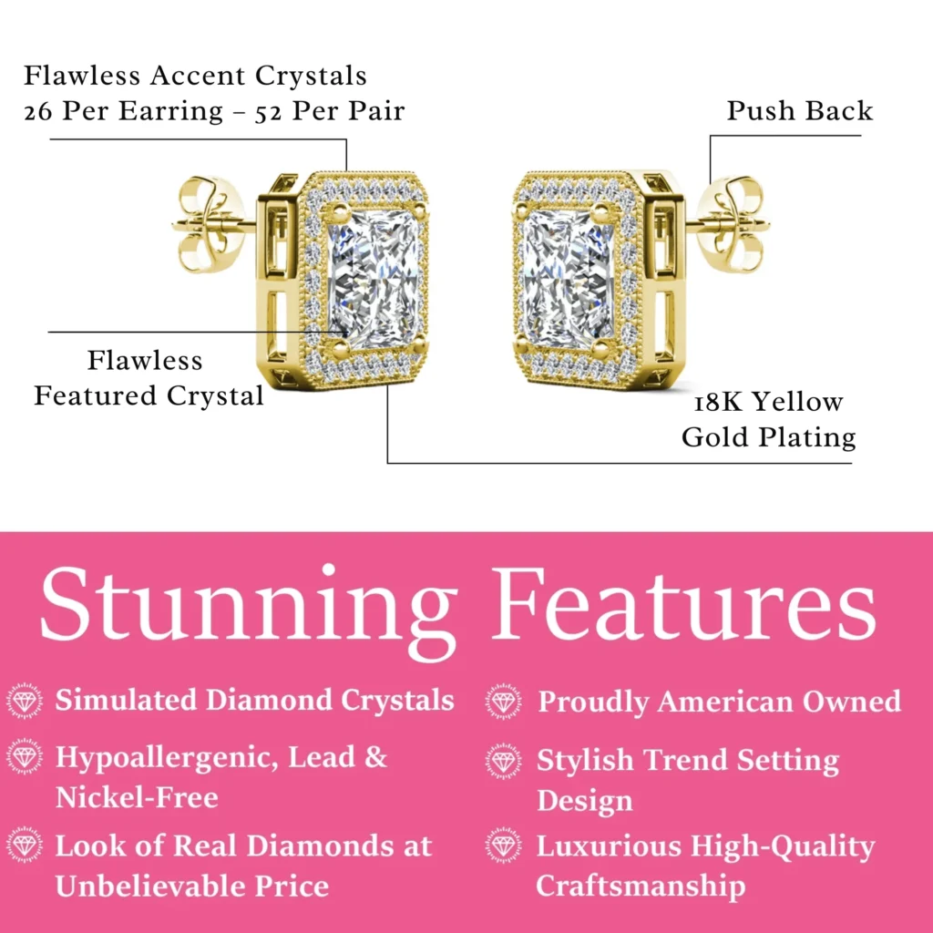 Cate Chloe Norah 18k White Gold Plated Studs – Simulated Diamonds — close-up detail of design and finish