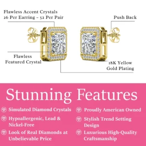 Cate Chloe Norah 18k White Gold Plated Stud Earrings with Simulated Diamond Crystals for Women