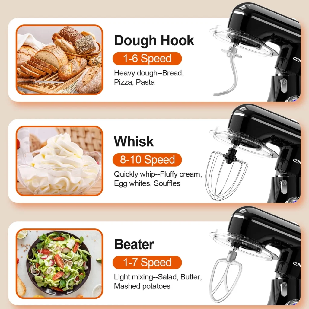 CEBORY 6.5 QT Tilt-Head Stand Mixer – 3-in-1 Versatility — alternate angle showing full product