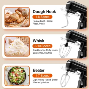 CEBORY 3-IN-1 Stand Mixer, 6.5 QT Tilt-Head 10-Speed Food Mixer