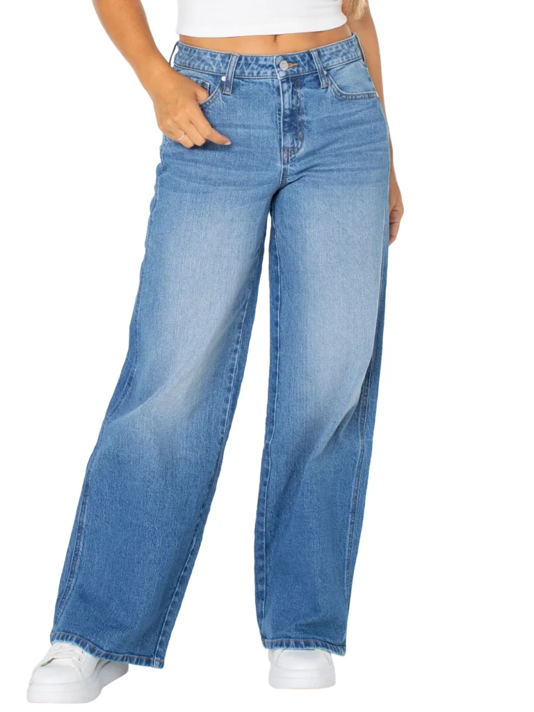 Celebrity Pink Low Rise Baggy Wide Leg Jeans – Inclusive Sizing — close-up detail of design and finish