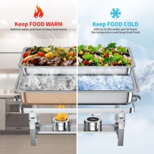 Chafing Dish Buffet Set 4 Pack TINANA 8QT Stainless Steel Dishes Buffet Chafers Warmers Sets Parties Events Wedding Camping Dinner Gold