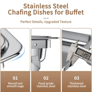 Chafing Dish Buffet Set 4 Pack TINANA 8QT Stainless Steel Dishes Buffet Chafers Warmers Sets Parties Events Wedding Camping Dinner Gold
