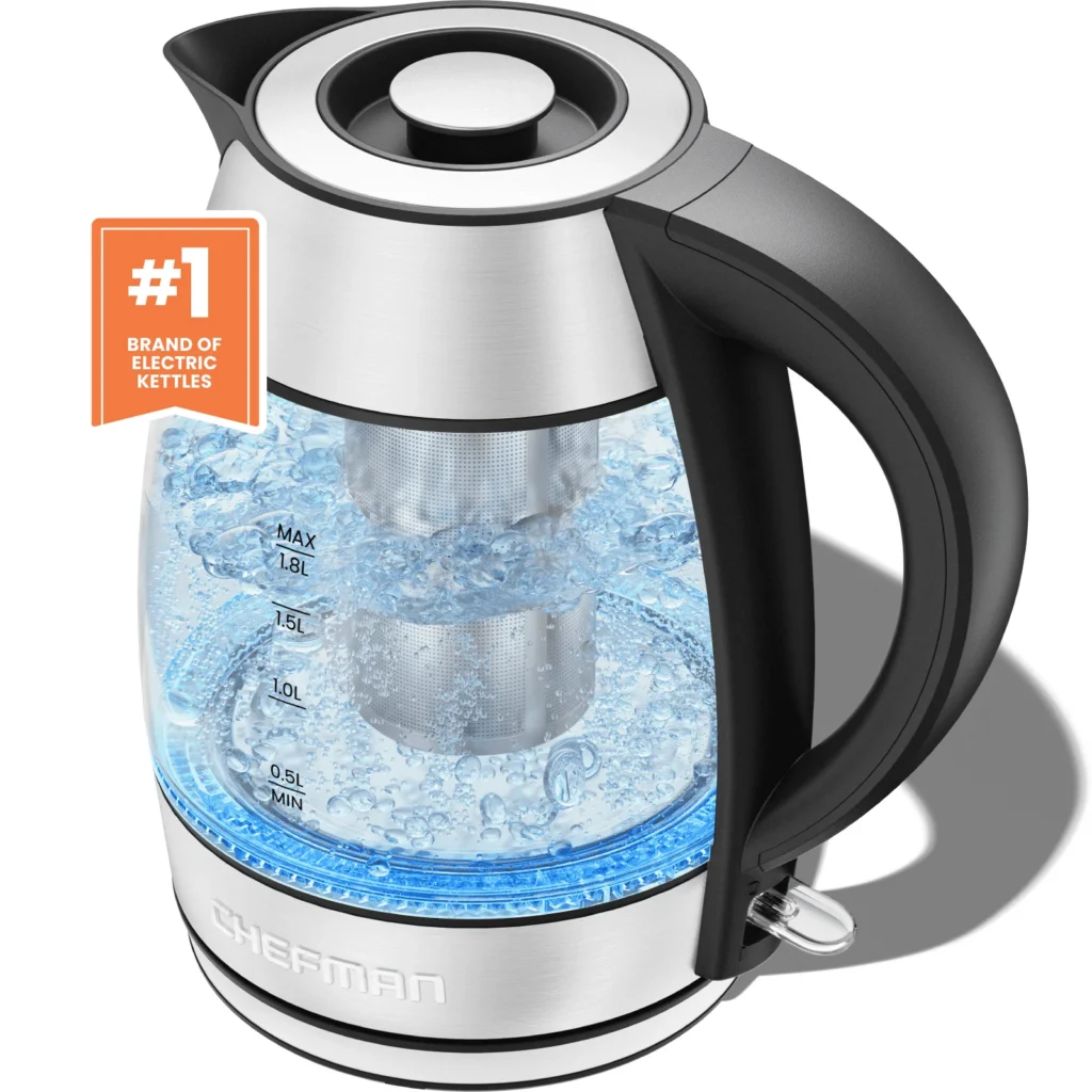 Chefman Lightning 1.8L Electric Kettle – Fast Boil Tea Brewer β alternate angle showing full product