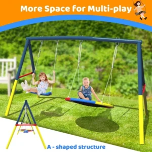 CIRUI Swing Set Backyard Stand Heavy Duty 440lbs Metal Outdoor Contain 1 Saucer 32 Belt seat 26 2 Playground Playset Birthday Holiday Gifts Kids