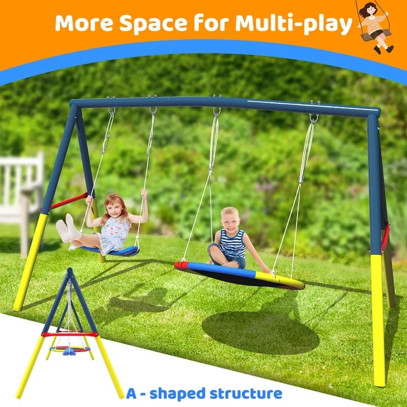 CIRUI Swing Set Backyard Stand Heavy Duty 440lbs Metal Outdoor Contain 1 Saucer 32 Belt seat 26 2 Playground Playset Birthday Holiday Gifts Kids