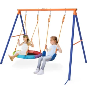 CIRUI Swing Set Backyard Stand Heavy Duty 440lbs Metal Outdoor Contain 1 Saucer 32 Belt seat 26 2 Playground Playset Birthday Holiday Gifts Kids