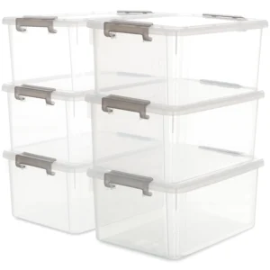 Citylife 17 Qt Plastic Storage Bins with Lids Large Stackable Clear Storage Box for Garage Closet Kitchen 6 Packs