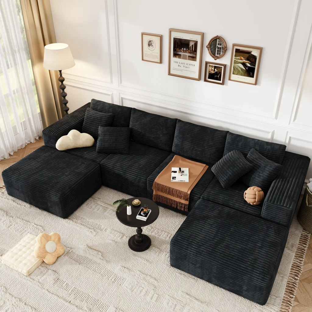 Cloud Like U Shaped Sectional Sofa 137 inch Big Modular Couch Chaise Assembly Required High Density Foam Never Sags Soft Corduroy Fabric Sofa Large S