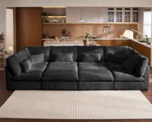 Cloud Like U Shaped Sectional Sofa 137 inch Big Modular Couch Chaise Assembly Required High Density Foam Never Sags Soft Corduroy Fabric Sofa Large S