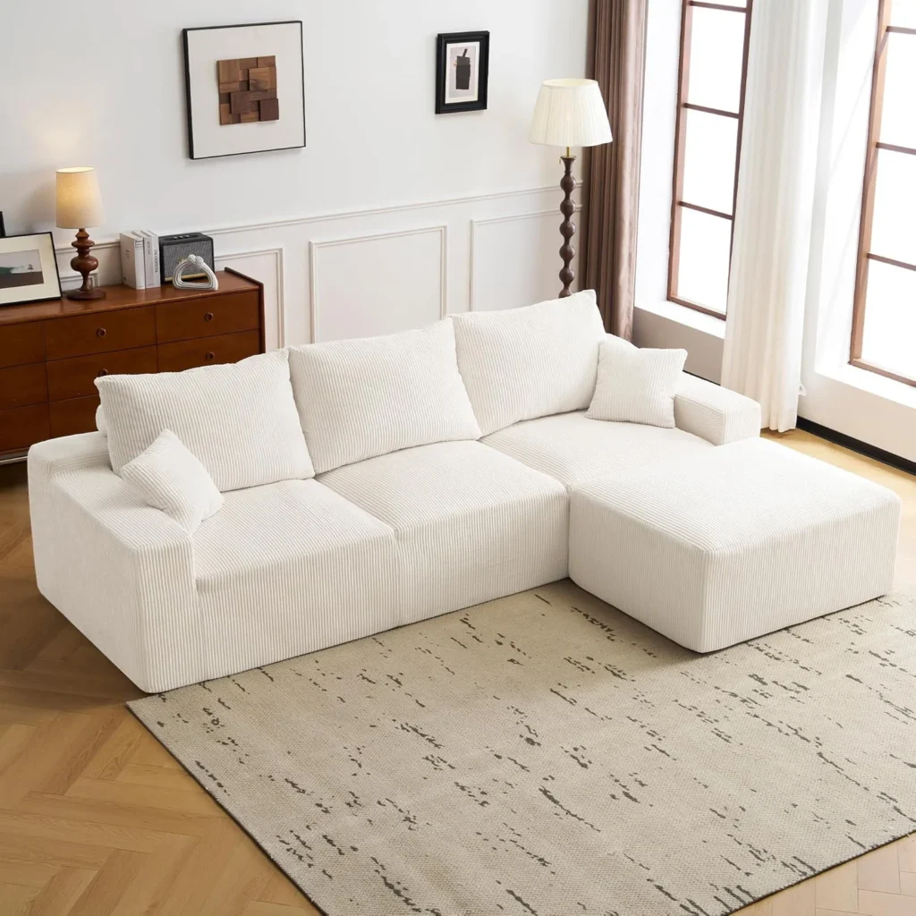 Cloud Like U Shaped Sectional Sofa 137 inch Big Modular Couch Chaise Assembly Required High Density Foam Never Sags Soft Corduroy Fabric Sofa Large S — close-up detail of design and finish