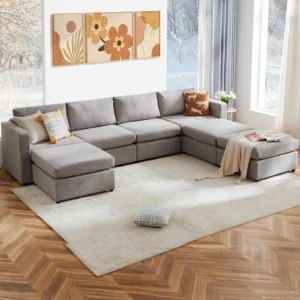 Cloud Like U Shaped Sectional Sofa 137 inch Big Modular Couch Chaise Assembly Required High Density Foam Never Sags Soft Corduroy Fabric Sofa Large S