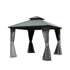 COBIZI 10×12 Hardtop Gazebo Aluminum Gazebos Galvanized Steel Double Roof Metal Gazebo Curtains Netting Permanent Steel Gazebo Backyard Garden Patio