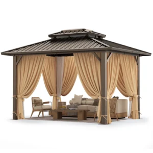 COBIZI 10×12 Hardtop Gazebo Aluminum Gazebos Galvanized Steel Double Roof Metal Gazebo Curtains Netting Permanent Steel Gazebo Backyard Garden Patio