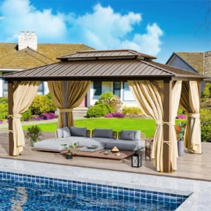 COBIZI 10×12 Hardtop Gazebo Aluminum Gazebos Galvanized Steel Double Roof Metal Gazebo Curtains Netting Permanent Steel Gazebo Backyard Garden Patio