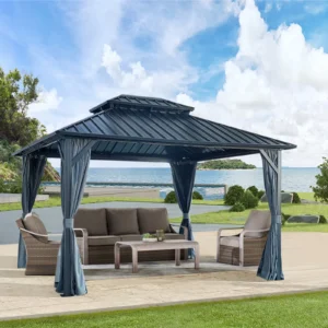 COBIZI 10×12 Hardtop Gazebo Aluminum Gazebos Galvanized Steel Double Roof Metal Gazebo Curtains Netting Permanent Steel Gazebo Backyard Garden Patio