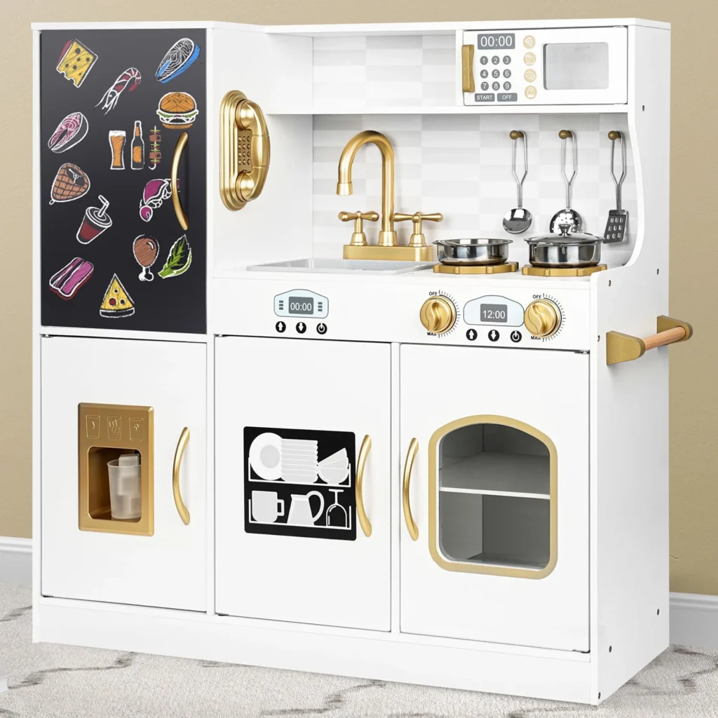 COCLUB Wooden Play Kitchen Playset – Chalkboard & Ice Maker Fun β alternate angle showing full product