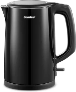 COMFEE Electric Kettle and Tea Kettle 1 5L Double Wall Stainless Steel Interior Lid Spout Fast Boil Auto Off and Boil Dry Protection 1500W