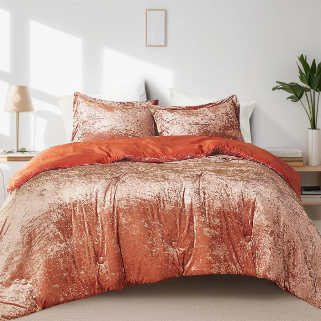 Comfort Spaces Full Queen Cozy Velvet Comforter Set – Luxe 3-Piece Pink Blush β alternate angle showing full product