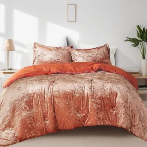 Comfort Spaces Full Queen Cozy Velvet Comforter Sets Luxe 3 Piece Season Alternative Bedding Set Pink Blush Damask Comforter Bed Set Pillow Shams