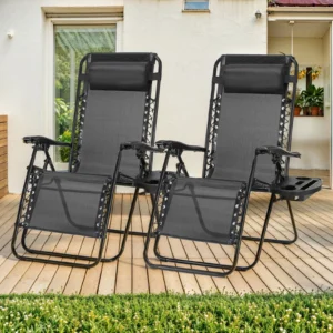 CONCETTA 2 Zero Gravity Lounge Chairs Foldable Reclining Camping for Patio Lawn Beach Black