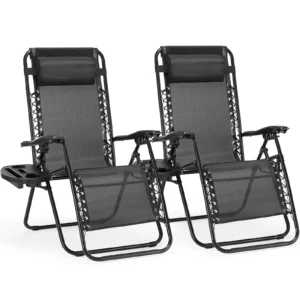 CONCETTA 2 Zero Gravity Lounge Chairs Foldable Reclining Camping for Patio Lawn Beach Black