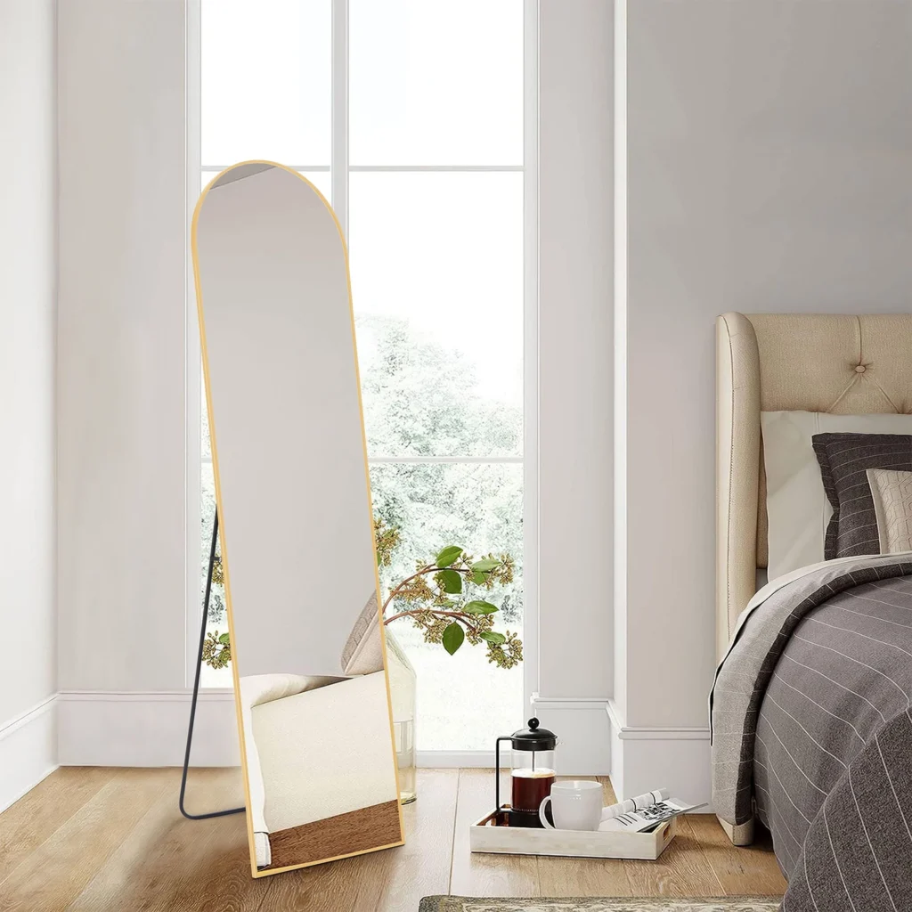 CONCETTA Arched Full Length Mirror 59 x16 Standing Mirror Floor Mirrors Gold — alternate angle showing full product
