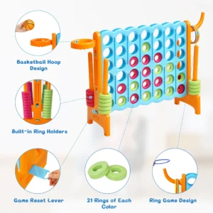Costway 4 in A Row Giant Game Set w Basketball Hoop for Family Red