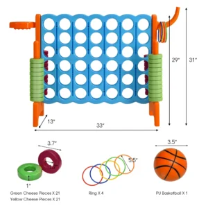 Costway 4 in A Row Giant Game Set w Basketball Hoop for Family Red