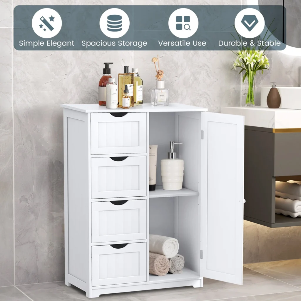 Costway Freestanding Bathroom Cabinet – 4 Drawer, 2 Shelf Storage — close-up detail of design and finish
