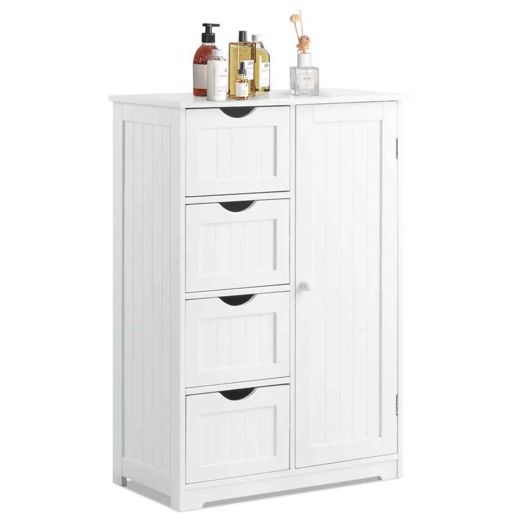Costway Freestanding Bathroom Cabinet – 4 Drawer, 2 Shelf Storage — alternate angle showing full product