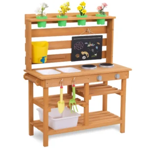 Costway Kids Kitchen Playset Outdoor Mud Kitchen with Root Viewer Planter Removable Sink