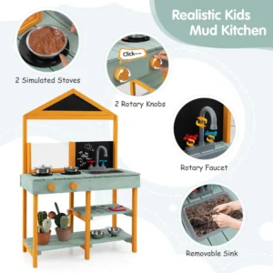 Costway Kids Kitchen Playset Outdoor Mud Kitchen with Root Viewer Planter Removable Sink