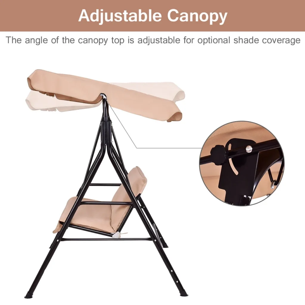 Costway Loveseat Patio Canopy Swing Glider Hammock Cushioned Steel Frame Outdoor — alternate angle showing full product