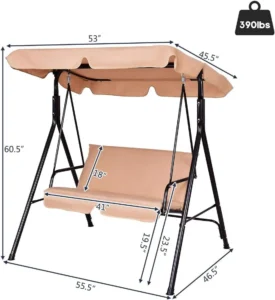 Costway Loveseat Patio Canopy Swing Glider Hammock Cushioned Steel Frame Outdoor