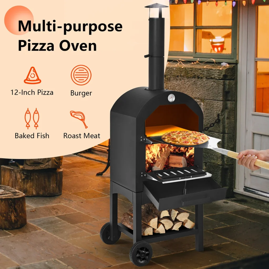 Costway Outdoor Pizza Oven Wood Fire Pizza Maker Grill w Pizza Stone Waterproof Cover