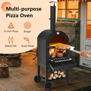 Costway Outdoor Pizza Oven Wood Fire Pizza Maker Grill w Pizza Stone Waterproof Cover