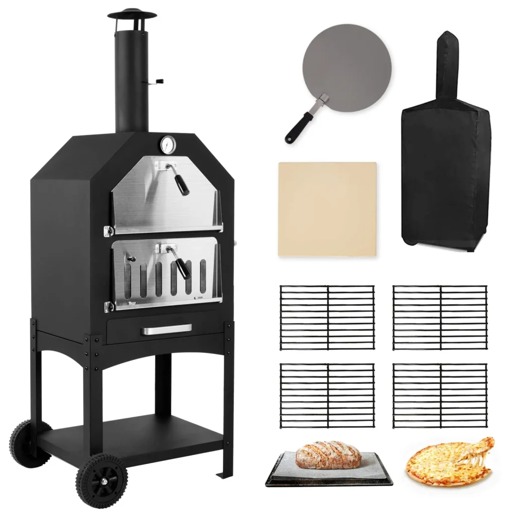 Costway Outdoor Wood-Fired Pizza Oven – Portable Grill Kit — alternate angle showing full product