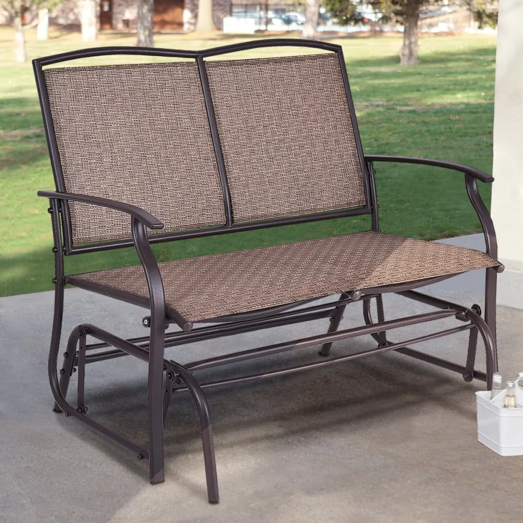 Costway Ergonomic Steel Patio Glider – Smooth Rocking Loveseat — close-up detail of design and finish